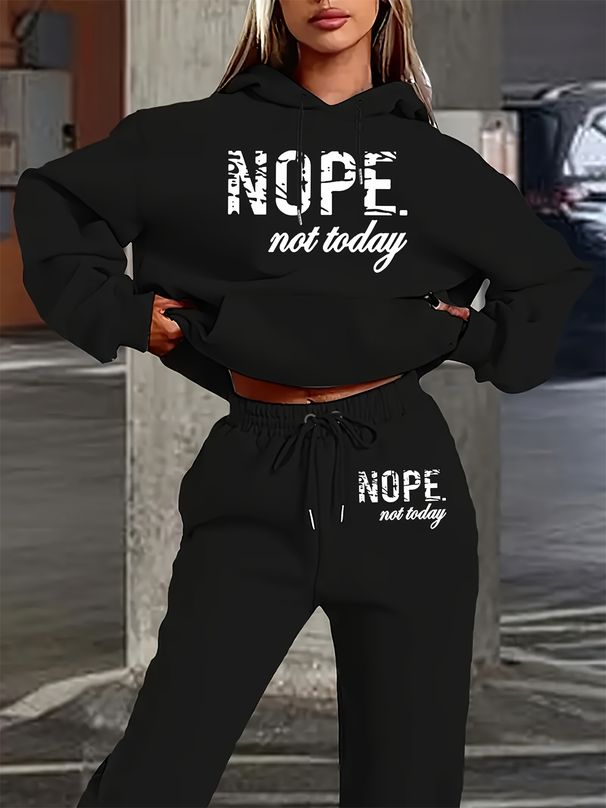Women's Autumn And Winter Fashion Casual Letter Print Thick Suede Warm Hooded Sweatshirt+sports Pants Set-816_ecoleips.com
