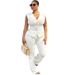 Women's Autumn Vest & Straight Pants Set – Slimming V-Neck Button Waistcoat With Solid Color Trousers (White/Yellow-Green, S-Xxl)_ecoleips.com