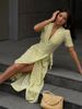 Floral Maxi Dress Women's V Neck Short Sleeve Tie Waist Casual Summer New Style European American Style One Piece Dress_ecoleips.com