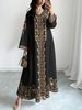plus Size Middle Eastern Gown Western Fashion V-Neck Printed Women's Dress For Commute Loose Vacation Style Long Sleeve Dress_ecoleips.com
