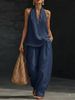 Summer Halter Neck Two-Piece Set V-Neck Sleeveless Top And Flowy Wide-Leg Pants Women's Clothing Set in 8 Colors S-5XL_ecoleips.com