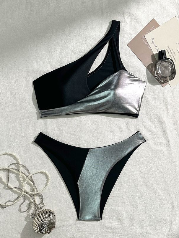 2025 New Sexy Two Piece Swimsuit Gold Foil Bikini Cross-Over Design European And American Style Women's Swimwear_ecoleips.com