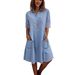 Women's Clothing Mesh Splicing Solid Color Denim Short Sleeved Dress Long Skirt_ecoleips.com