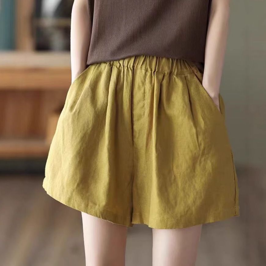 Suitable For All Seasons Summer Women's White Loose 2025 New Cotton Linen Plus Size Casual Shorts_ecoleips.com