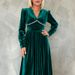 K New Elegant Retro Party Long Dress With Lace Patchwork V-neck Dress_ecoleips.com