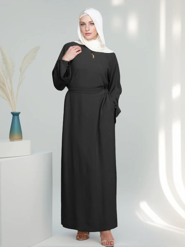 2025 New Plain Color Cuff Split Muslim Clothing Long Fashion Elegant Cover-up Dress Robe_ecoleips.com