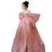 Blush Pink Off-Shoulder Chiffon Dress With Bow Accents, Ethereal Bridal Robe For Engagement Party & Birthday Celebration_ecoleips.com