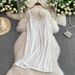 French Court Style Retro Lace Edge Lapel Lantern Sleeve Dress Women's Summer Single Breasted Waist Slim Long Skirt_ecoleips.com