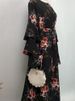 Ramadan Muslim Floral Print Chiffon Dress Boho Dress Three Layers Full Sleeves Bohemian Maxi Dresses For Women Chic Robe Longue_ecoleips.com