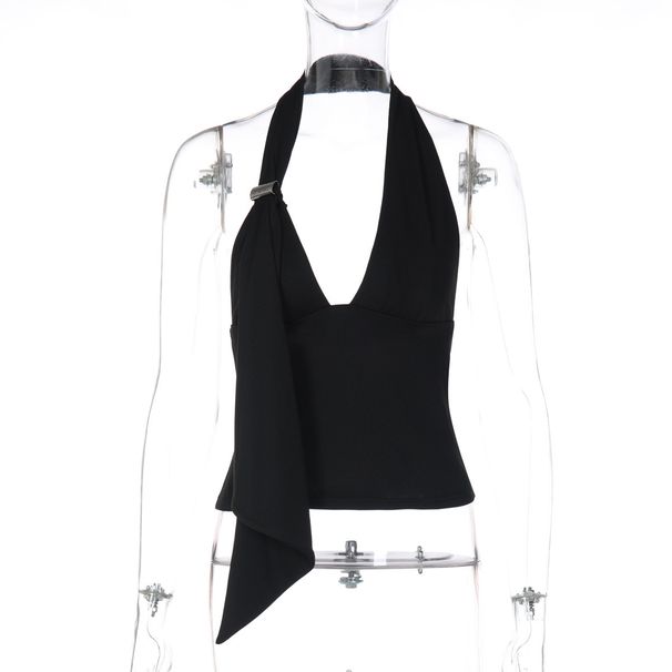 2025 Winter New Fashion Pure Desire Sexy Halter Low-Cut Backless Hollow Out Camisole Tops Wholesale For European And_ecoleips.com