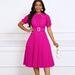 D499 European And American Women's Fashion 2024 New Short Sleeve Lace Trim Pleated African Dress Cross-Border Gown_ecoleips.com
