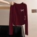 Women's Long Sleeve T-Shirt Spring Autumn Solid Color Round Neck Pullover Waist Pleated Top_ecoleips.com