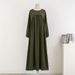 Muslim Loose Plus Size Sleeve Solid Color Pullover Robe Spring Autumn Over-the-Knee Long Dress_ecoleips.com