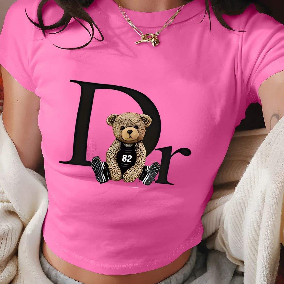Women's Clothing BEAR Women's "D" Graphic T-Shirt Long Sleeve Crew Neck Short Sleeve Fashion Streetwear Casual Cotton Top_ecoleips.com