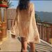 Women's Clothing Sexy Knitted Summer Beach Shirt Loose Fit Lightweight Sheer Cover Up Swimsuit With Slit_ecoleips.com