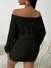 One-Shoulder Puffy Solid Color Casual Multi-Functional Long-Sleeved Knitted Dress_ecoleips.com