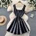 Women's French Style Jacquard Knit Dress Elegant Sleeveless A-Line Skirt with Fitted Waist And Pockets for Summer Commuting_ecoleips.com