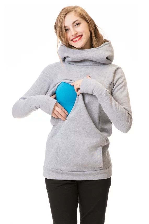 Maternity Nursing Hoodie - Winter Fleece-Lined Long Sleeve Pullover With Half-Finger Openings | Comfortable & Stylish_ecoleips.com