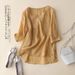Purple Short-Sleeved Cotton Shirt Female Thin Fat Mm To Cover The Stomach Loose Large Size Plate Buckle Cotton Linen Blo_ecoleips.com