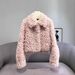 Women's Faux Shearling Jacket – Winter Short Puffer Coat With Fur Collar (White/Mauve, S/M/L)_ecoleips.com