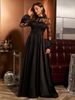 Elegant Long Sleeve Lace Evening Gown High-Neck Slim Fit Formal Dress With Detachable Train For Banquets, Black-Tie Events (Polyester Blend )_ecoleips.com
