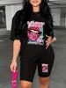 Summer Women's Casual And Fashionable Lip Print Letter Print Loose T-shirt+shorts Two-piece Sportswear Suitable For Daily Wear-79_ecoleips.com