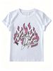 Women Y2K Pink Flame New Life Letter Graphic T-Shirt Distressed Retro Crew Neck Short Sleeve Casual White Street Tee_ecoleips.com