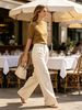 French Light Luxury Mustard Yellow Crew Neck Short Sleeve Knit Top_ecoleips.com