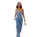 Women's Clothing New Tube Top Multi Pocket Workwear Jeans Jumpsuit Multi Button Women's Clothing_ecoleips.com