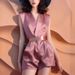 Summer Pink Satin Jumpsuit Shorts Suit Women Unique Super Good Looking Qianjinfeng One Piece Jumpsuit_ecoleips.com