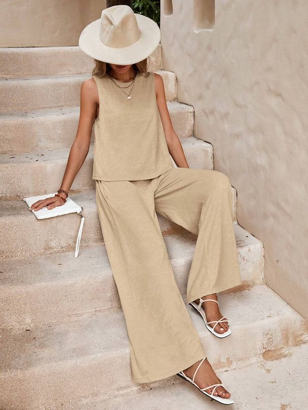 2025 Summer New Two-Piece Set For Women, European And American Trendy Versatile Loose Pullover Round Neck Casual Cotton_ecoleips.com