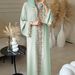 Women's Elegant Long Dress Lace Trim Shimmering Embroidery Travel Wear Loose Robe Fashion Muslim Clothing_ecoleips.com