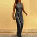 Elegant High-Waisted Metallic Sequin Jumpsuit For Women - Sleeveless Party Wear, Plus Size Available In Black, Silver, Blue, Champagne, Wine Red, Gold_ecoleips.com