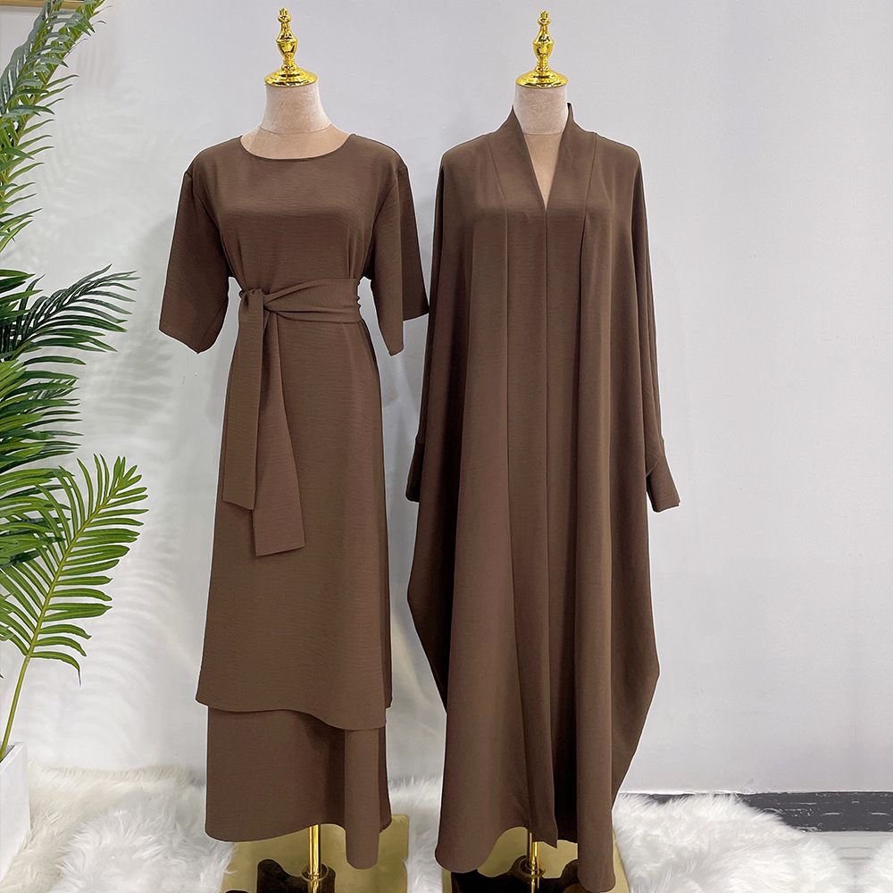Voya Women's Short Sleeved Long Skirt With Belt Jacket Cardigan Dress Bat Sleeves Loose Casual Two-piece Set With Multiple Colors To Choose From_ecoleips.com