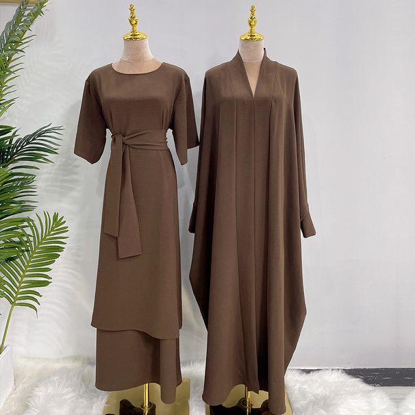 Voya Women's Short Sleeved Long Skirt With Belt Jacket Cardigan Dress Bat Sleeves Loose Casual Two-piece Set With Multiple Colors To Choose From_ecoleips.com