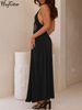 Hugcitar Halter V Neck Backless Ruched Sexy Bodycon Maxi Prom Dress Summer Women Fashion Clothes Evening Party Birthday Vacation_ecoleips.com