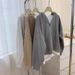 real Shot Two-piece Drawstring V-neck Hooded Sweatshirt For Women, Plus Size, Loose Fit, Korean Style_ecoleips.com