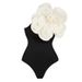 Women's Sexy 3D Floral One-Piece Swimsuit - White Solid Color Swimwear_ecoleips.com