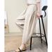 Suitable For All Seasons 2025 Summer New Elastic Waist Loose Slimming Harem Artistic Patchwork Solid Color Linen Casual Pants For Women_ecoleips.com