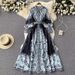 Women's Retro Palace Style Dress Lapel Lantern Sleeves Printed Single Breasted Large Swing A-Line Knee Length Spring Autumn_ecoleips.com