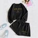 Women's Long Sleeve Hoodie & Shorts Set - Trendy Letter Print Loungewear, Oversized Fleece Sweatsuit For Gym, Travel & Street Style_ecoleips.com