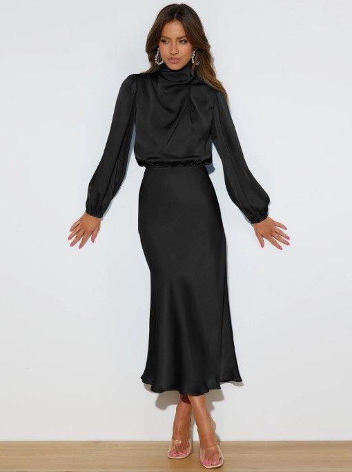 2025 Summer New High-End Satin Long Sleeve Elegant Socialite Style Women's Evening Dress_ecoleips.com
