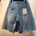 Women's Colorful Rhinestone Beaded Ripped Denim Shorts Street Style Handmade Embellishments Frayed Edges_ecoleips.com