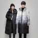 Unisex Gradient Long Down Jacket With Hood - 550fp White Duck Feather, Windproof & Warm Winter Coat For Men And Women (Black/White, S-3xl)_ecoleips.com