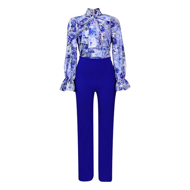 Women's Suit Summer Print And Long-sleeved Shirt Cross-border Large Size Slightly Fat Women Slim Long Wide-leg Pants Trendy_ecoleips.com