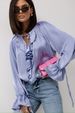 Women's Clothing Spring And Summer Collar Tie Ruffle Shirt Loose Trumpet Sleeve Ladies Shirt_ecoleips.com