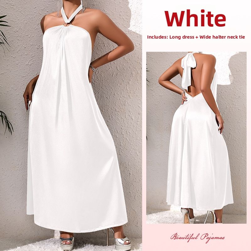 Women's Clothing Women's Off-Shoulder Halter Neck Long Dress Comfortable Underwear And Sleepwear Casual Summer Style Elegant Solid Color Evening Gown_ecoleips.com