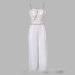Women's Clothing White Jumpsuit With Bow Design Chest Beads Straps Fitted Waist Wide Legs American Style Polyester_ecoleips.com