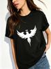 Women Crew Neck Short Sleeve T-Shirt, Minimal Crown Triple Eagle Silhouette Graphic Loose Fit Casual Summer Basic Tee Tops_ecoleips.com