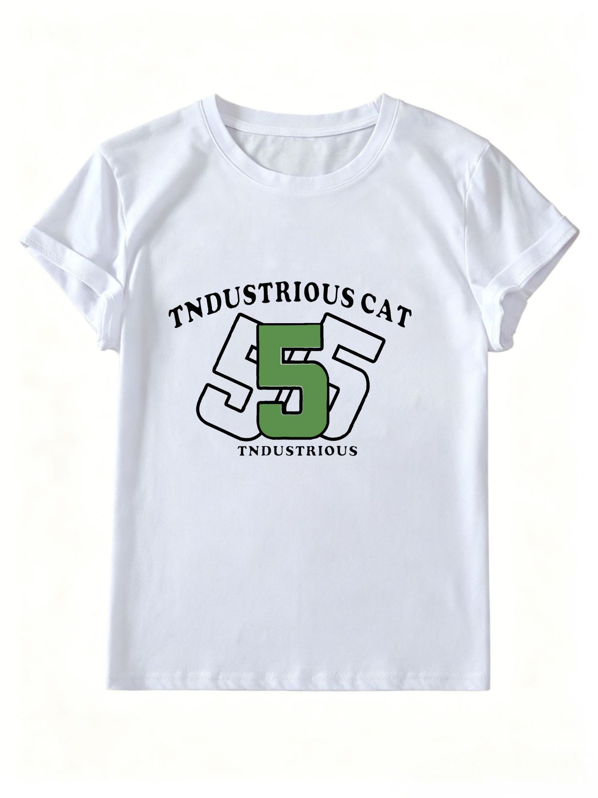 Women Vintage 55 Number Industrious Cat Letter Graphic T Shirt Round Neck Short Sleeve Loose College Streetwear Summer Tops_ecoleips.com